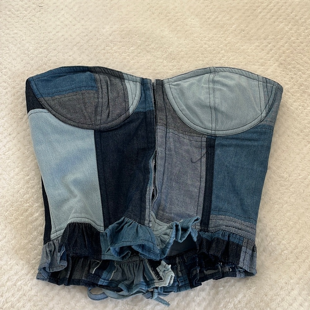 Valeria Corset Top in Denim Patchwork